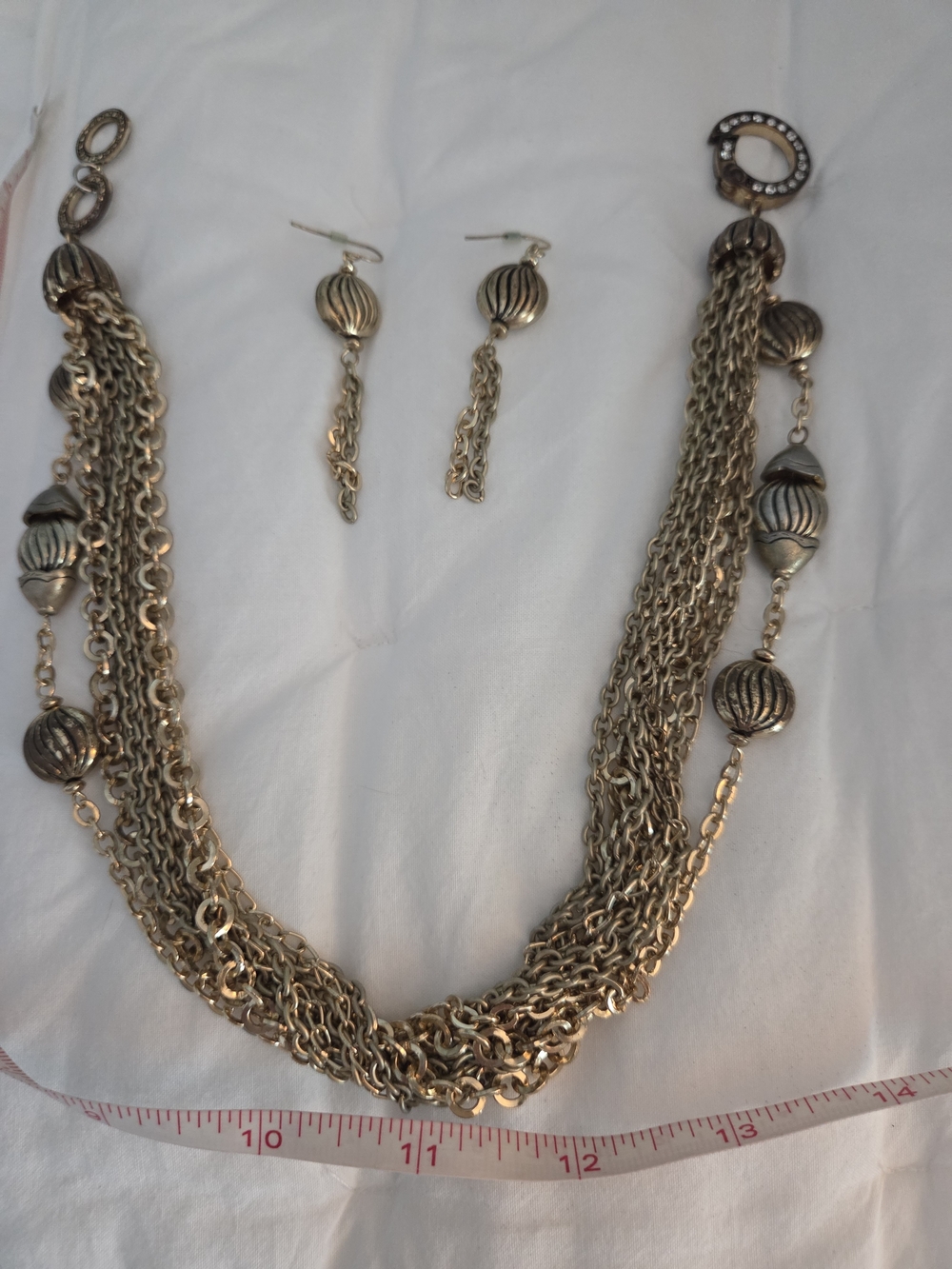 Gold-Tone Multi-Chain Necklace and Drop Earrings Set